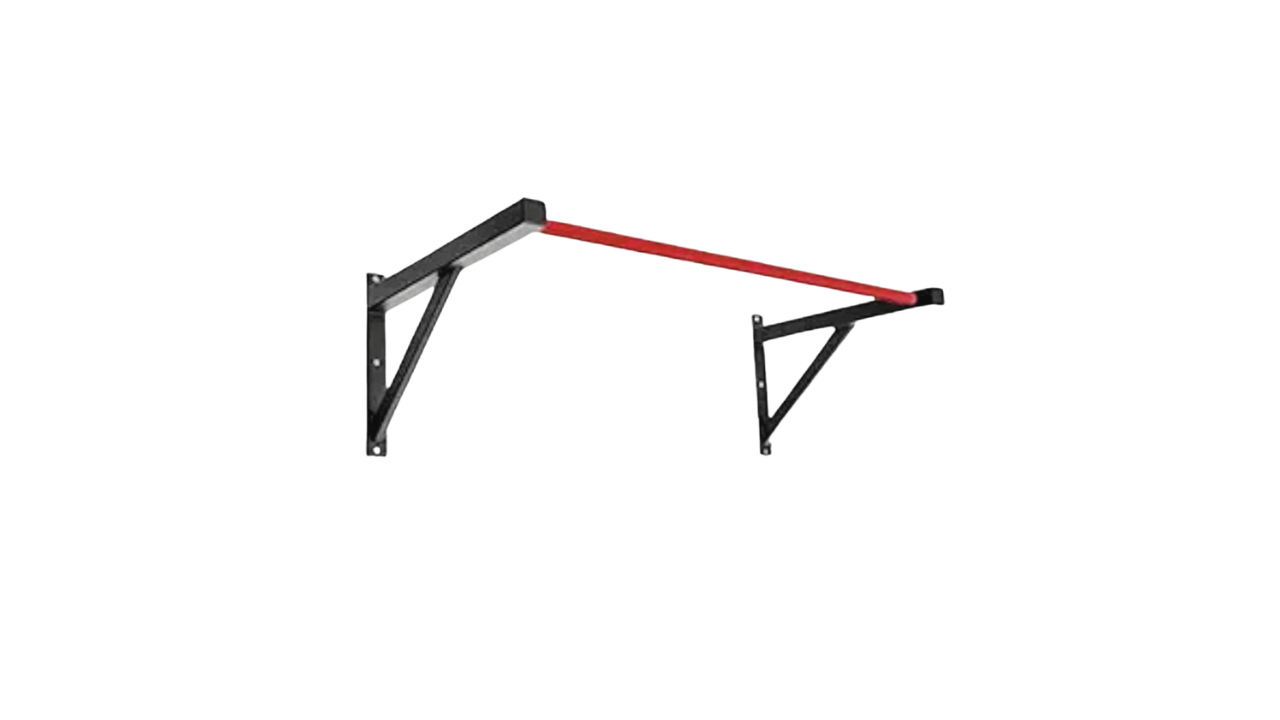 Heavy-duty wall-mounted pull-up bar with reinforced steel brackets for home gym strength training.