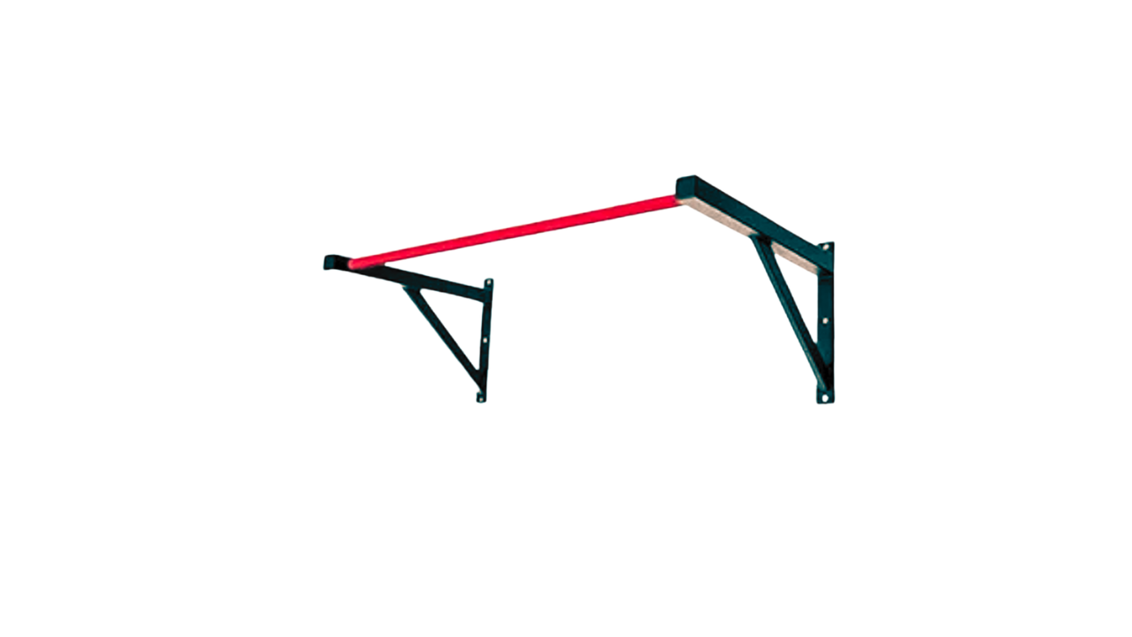 Heavy-duty wall-mounted pull-up bar with reinforced steel brackets for home gym strength training.