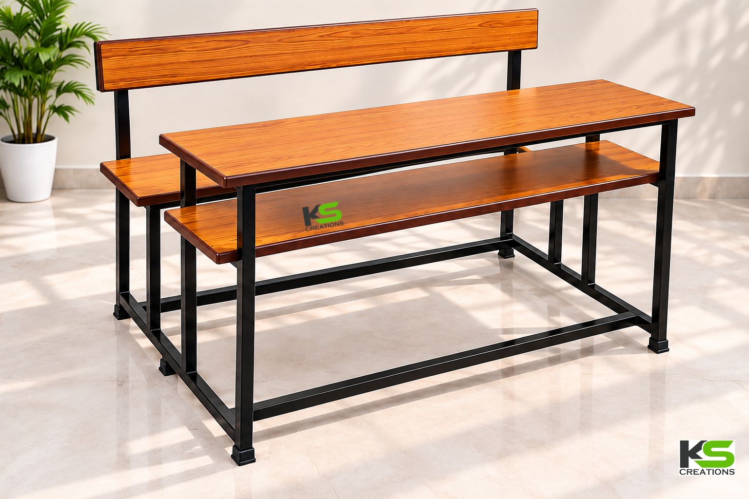 4 seater school desk with storage and wooden finish