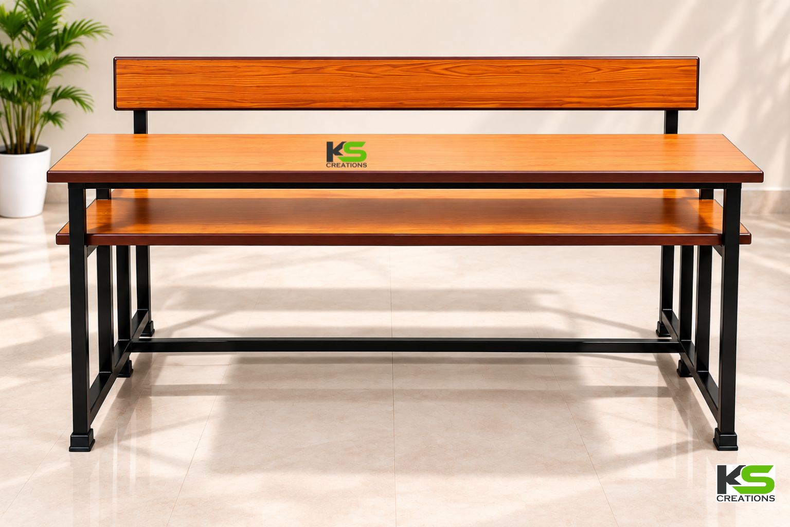 4 seater school desk with storage and wooden finish