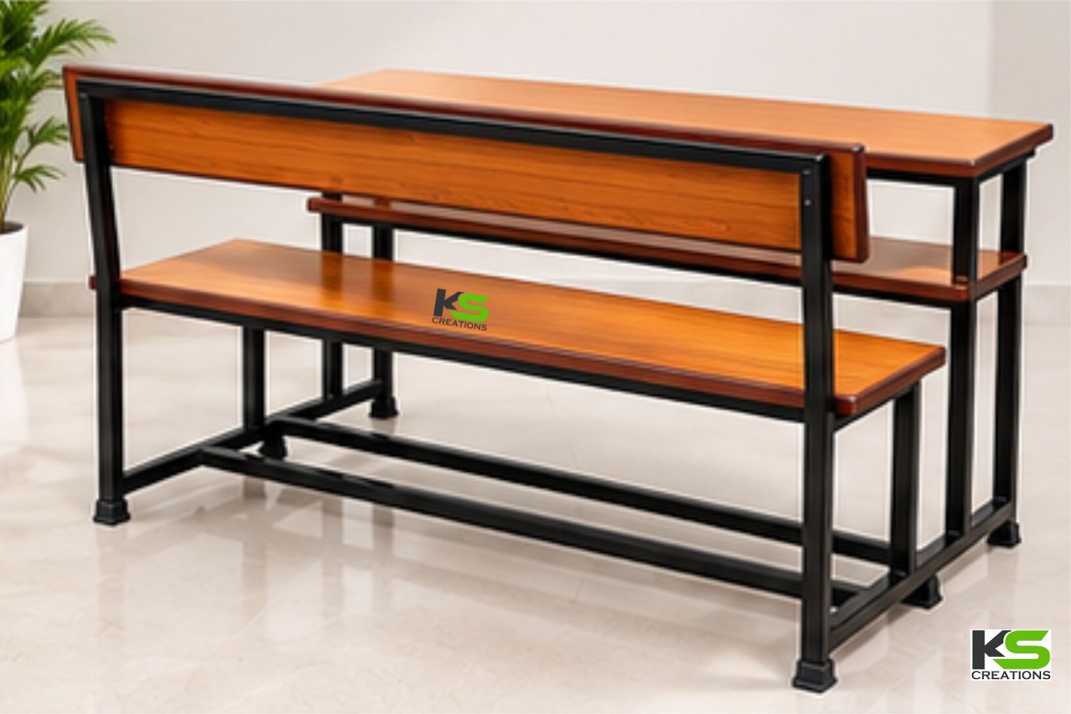 4 seater school desk with storage and wooden finish