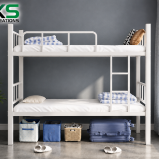 KS Creations Modern Metal Bunk Bed for Kids & Teens | Twin Over Twin Bed with Full-Length Safety Rails, Ladder & Durable Steel Frame