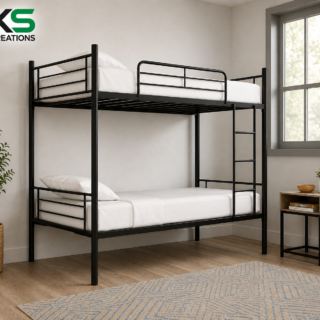 KS Creations Modern Metal Bunk Bed | Twin Over Twin Bunk Bed with Safety Guardrails, Built-In Ladder & Sturdy Steel Frame