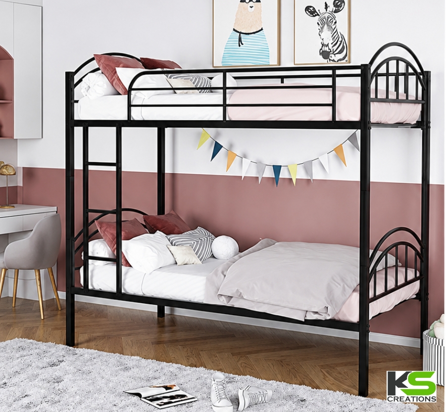 LuxeGuard Premium Metal Bunk Bed – Luxury Twin-Level Bed with Safe-Rail Design, 240 kg Capacity & Customizable Height