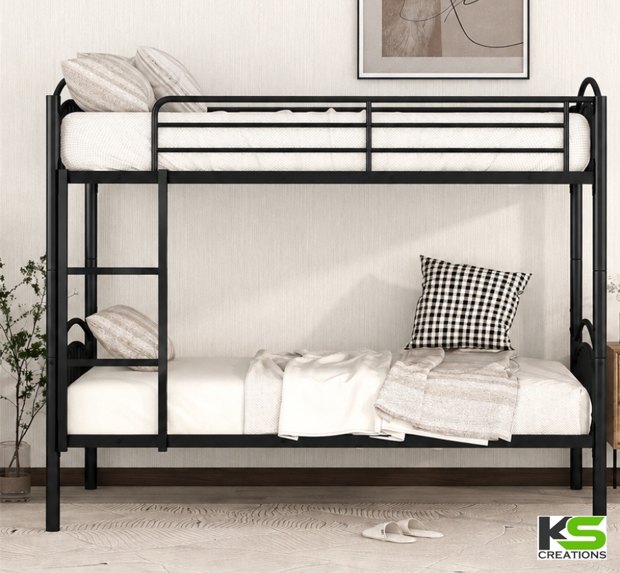 Heavy-Duty Metal Bunk Bed with Guard Rails | Modern Space-Saving Double Bed