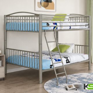 Spacious Metal Bunk Bed with Full-Length Safety Rails & Supportive Ladder – Customizable Height