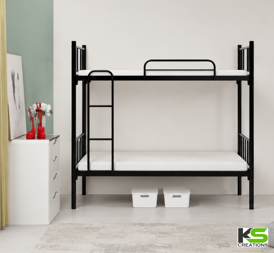 Premium Black Metal Bunk Bed with Safety Rails & Ladder – 240 KG Capacity | Customizable Height