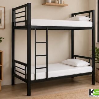 Premium Black Metal Bunk Bed with Safety Guardrails & Ladder