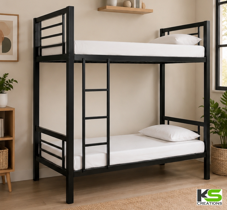 Premium Black Metal Bunk Bed with Safety Guardrails & Ladder