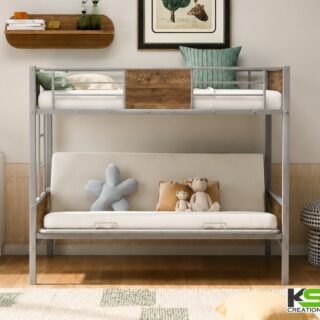 Premium Modern Kids Bunk Bed with Lower Sofa Bed | Space-Saving Metal Bunk Bed for Home