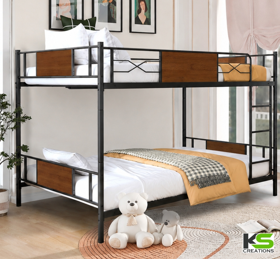 Luxury Premium Metal Bunk Bed for Kids & Home | Modern Double-Decker Bunk Bed with Wooden Panels